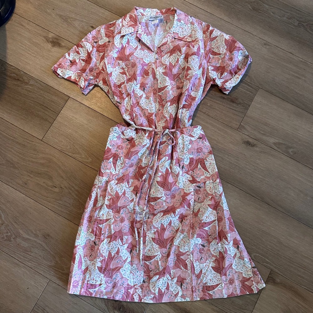 Vintage Lauren Originals Pink Floral Zip Front House Dress Size 20.5 Made in USA